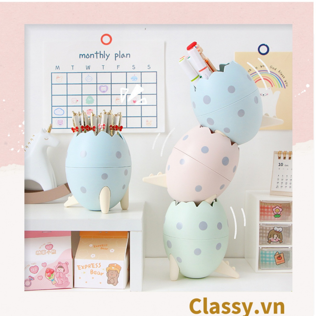 Hộp nhựa hình trứng khủng long Đựng Bút Đựng Viết, Văn Phòng Phẩm, làm thùng rác màu pastel trưng bày bàn học PK787
