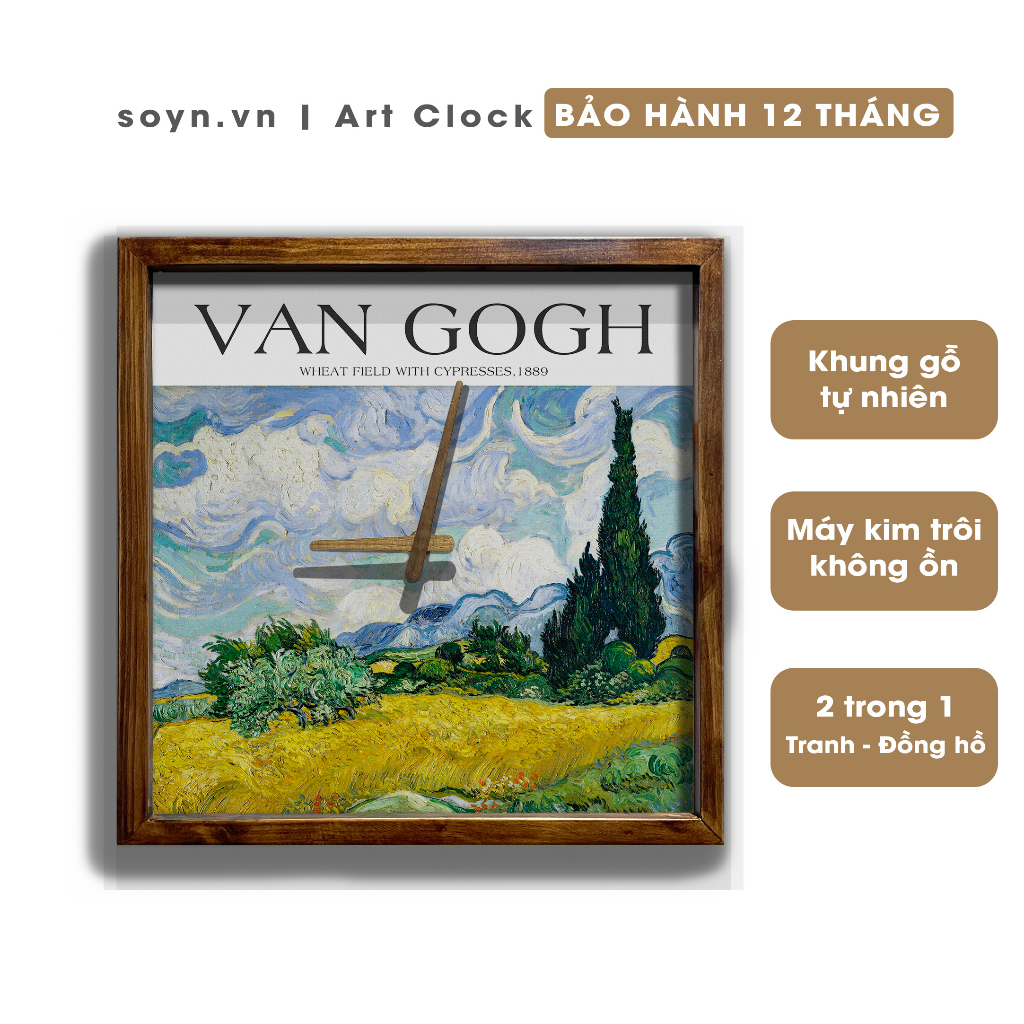 Đồng hồ treo tường gỗ | Tranh đồng hồ trang trí tường | Van Gogh Soyn VG04