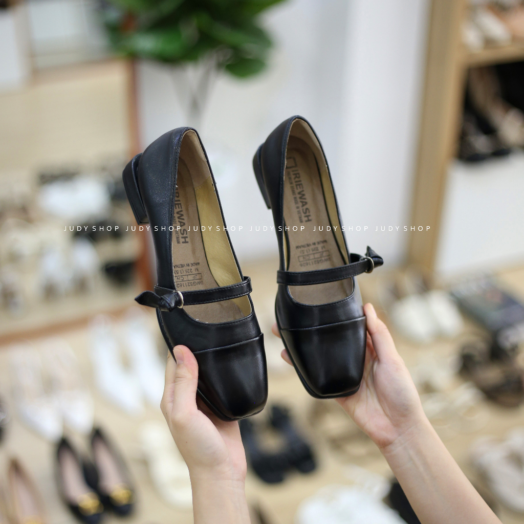 Giày Vintage - Giày Nữ Phối Mũi Quai Ngang Da Mềm Nơ Thắt Cao 2p