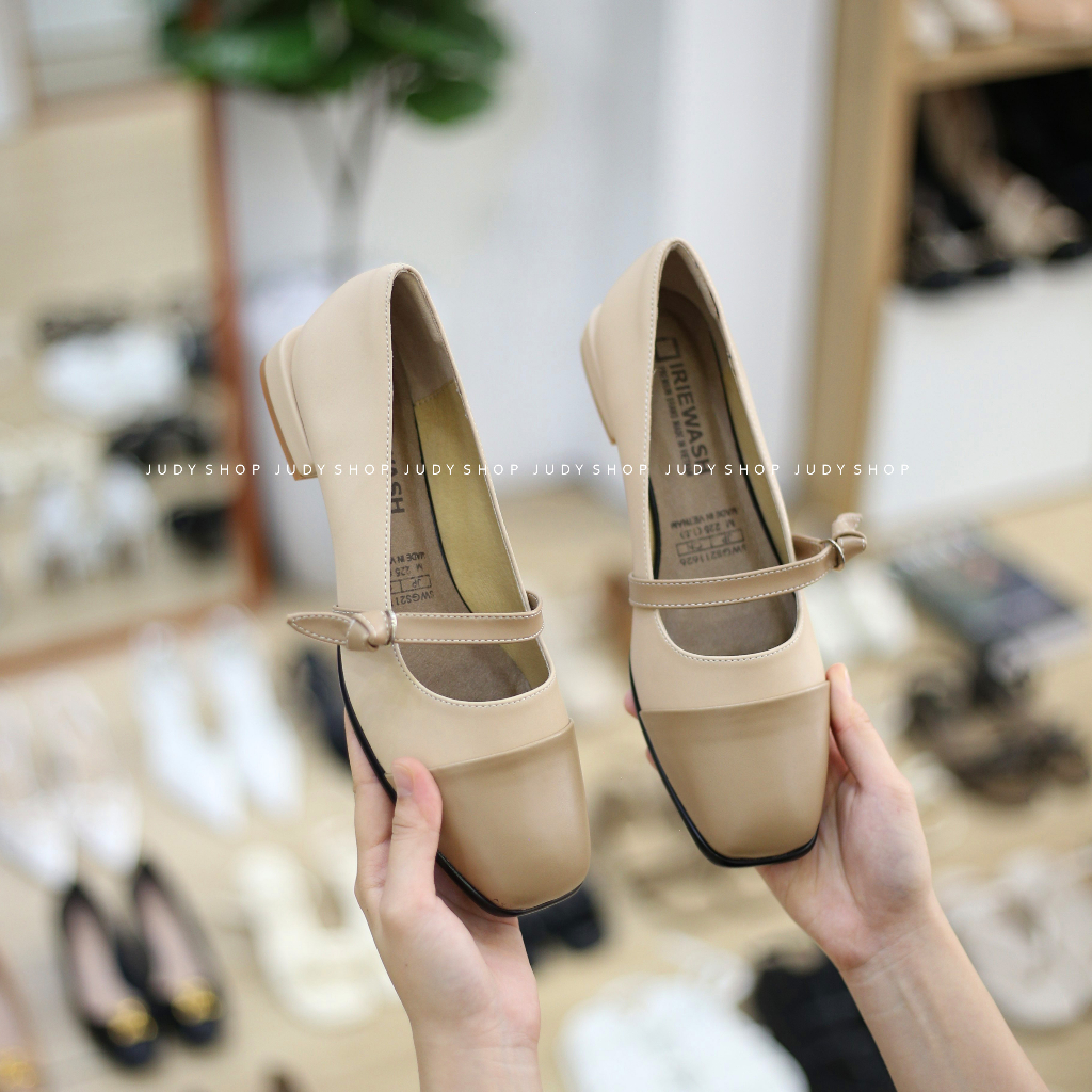 Giày Vintage - Giày Nữ Phối Mũi Quai Ngang Da Mềm Nơ Thắt Cao 2p