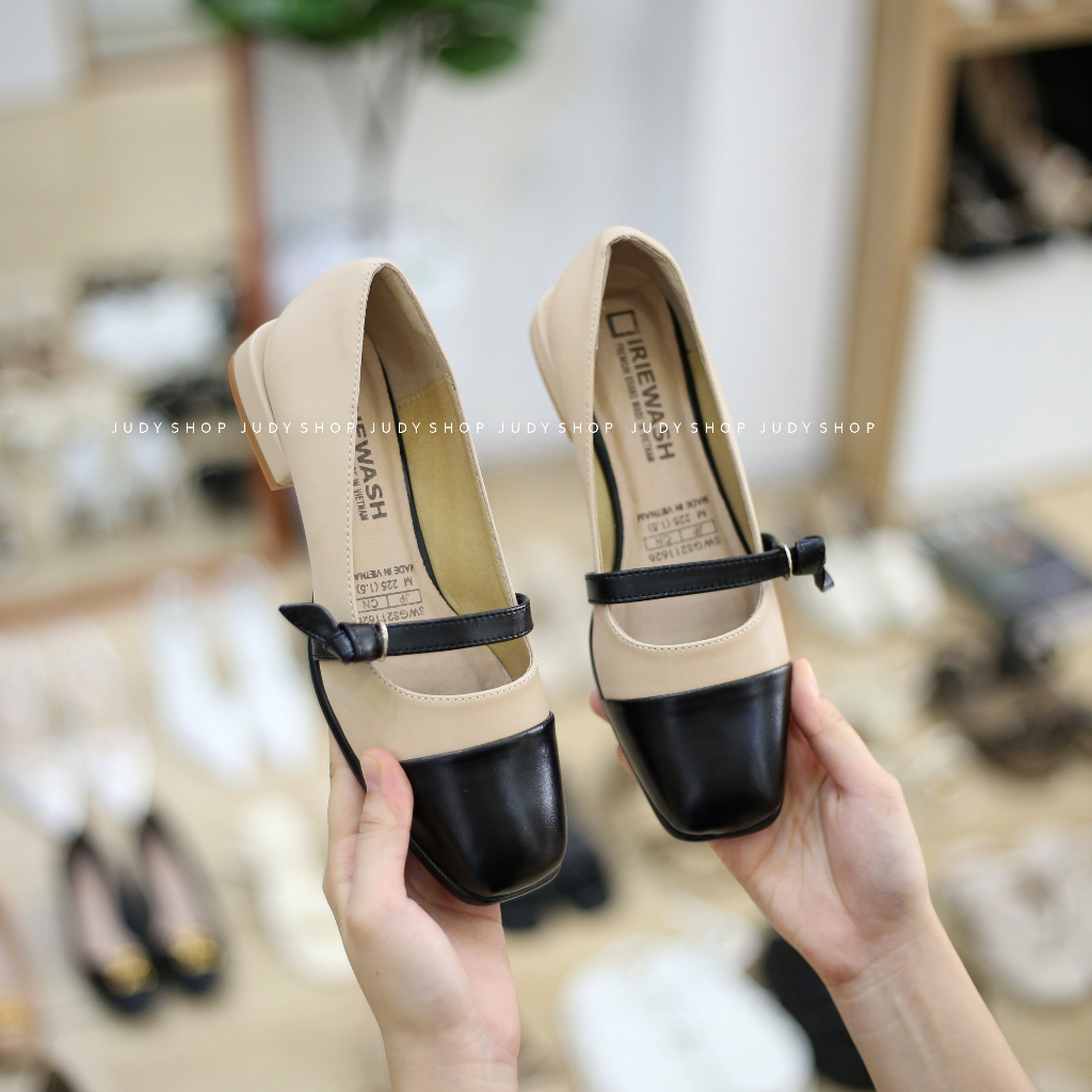 Giày Vintage - Giày Nữ Phối Mũi Quai Ngang Da Mềm Nơ Thắt Cao 2p