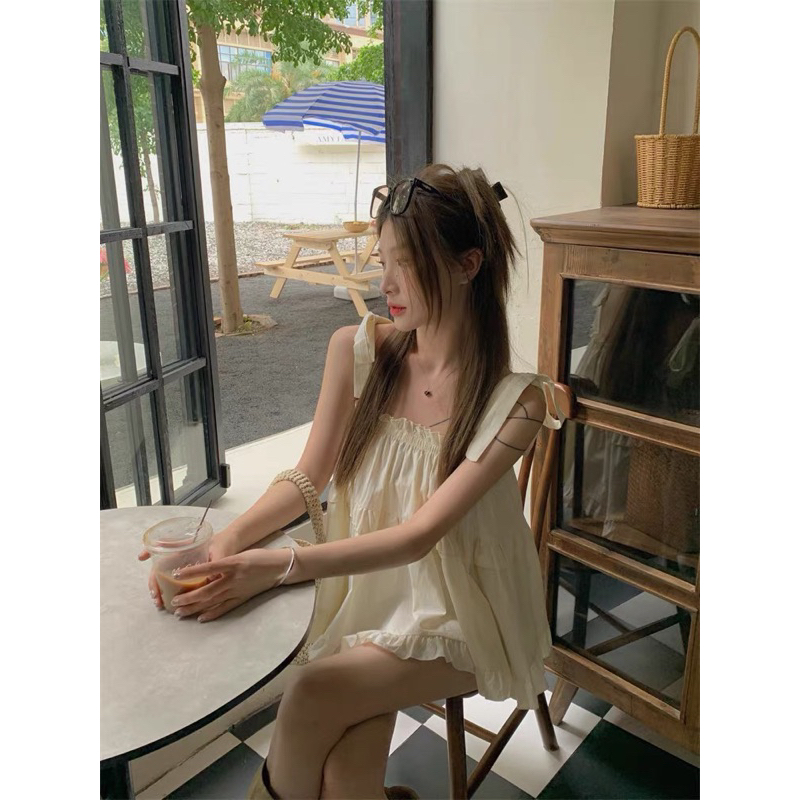 Áo 2 dây babydoll xoè tầng chất thô lụa buộc nơ nhẹ nhàng tiểu thư chuẩn ảnh - SinNa