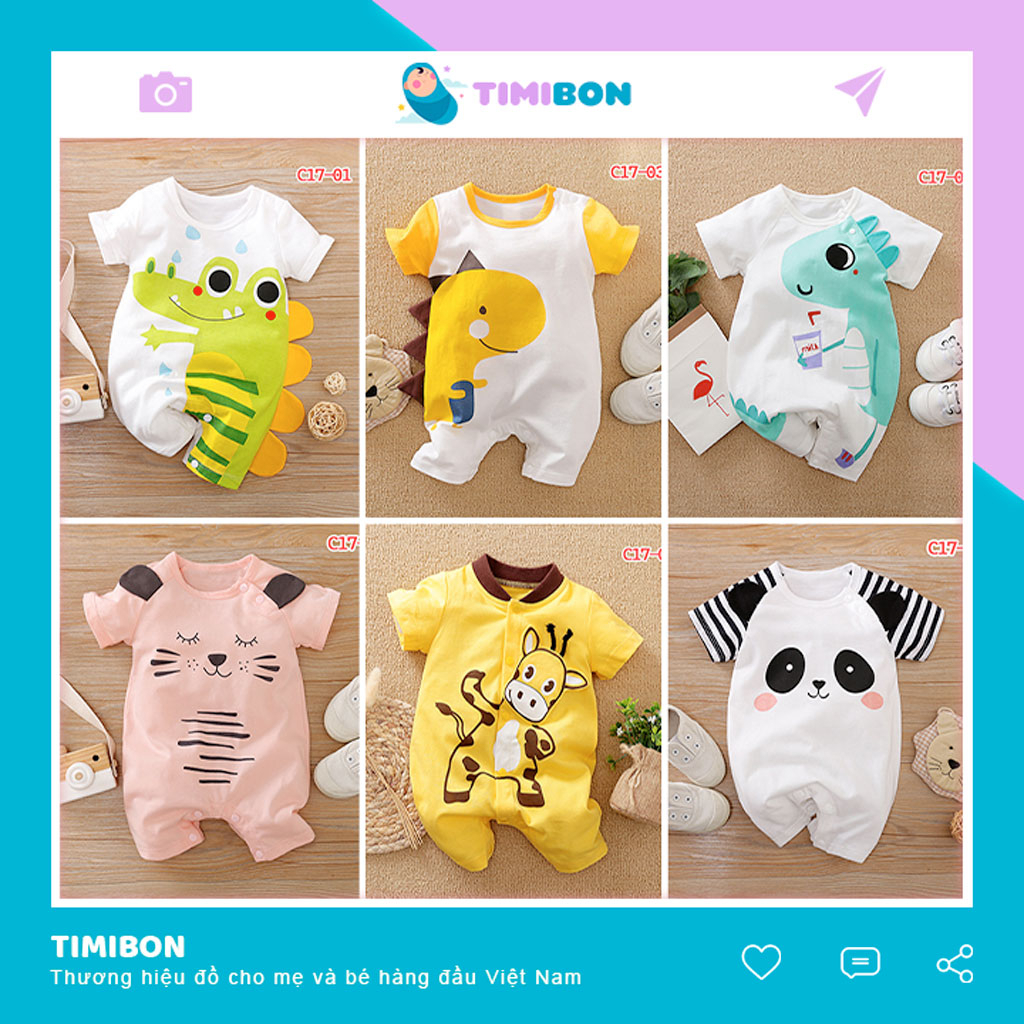 Quần Áo Trẻ Em Sơ Sinh Bộ Đồ Liền Thân Cộc Tay Chất Cotton Bodysuit Hình Thú Cho Bé Trai Bé Gái - [BDC17]