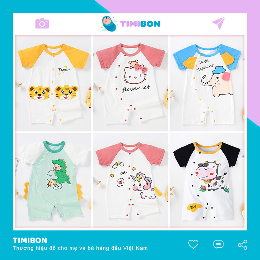 Quần Áo Trẻ Em Sơ Sinh Bộ Đồ Liền Thân Đùi Cộc Tay Chất Cotton Bodysuit Hình Thú Cho Bé Trai Bé Gái - [BDC19]
