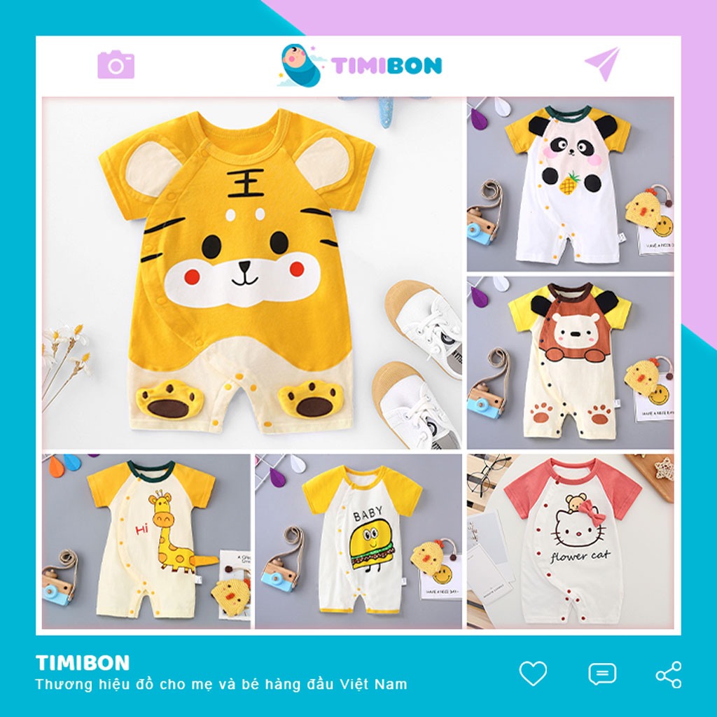 Quần Áo Trẻ Em Sơ Sinh Bộ Đồ Liền Thân Cộc Tay Chất Cotton Bodysuit Hình Thú Cho Bé Trai Bé Gái - [BDC20]