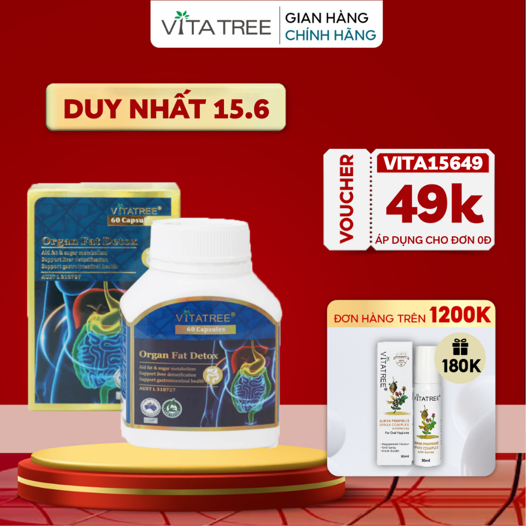Viên uống thải độc mỡ nội tạng Vitatree Organ Fat Detox 60 viên Úc