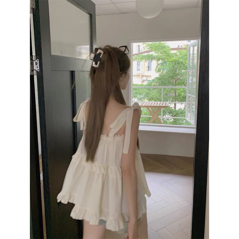 Áo 2 dây babydoll xoè tầng chất thô lụa buộc nơ nhẹ nhàng tiểu thư chuẩn ảnh - SinNa