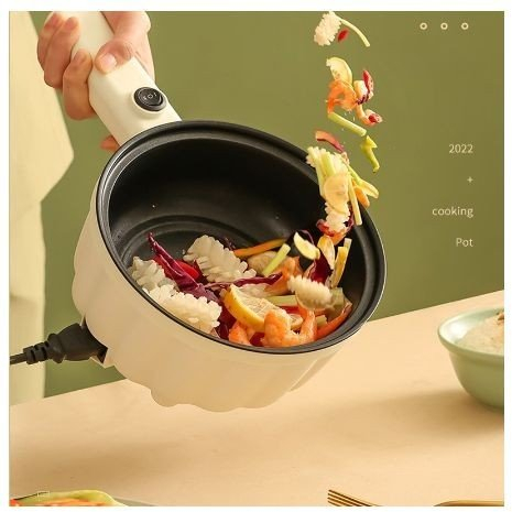 Nồi lẩu điện mini tặng kèm giá hấp, nồi dung tích 2 lít có lõi tráng nhiều lớp chống dính, tặng thìa cùng miếng cọ rửa
