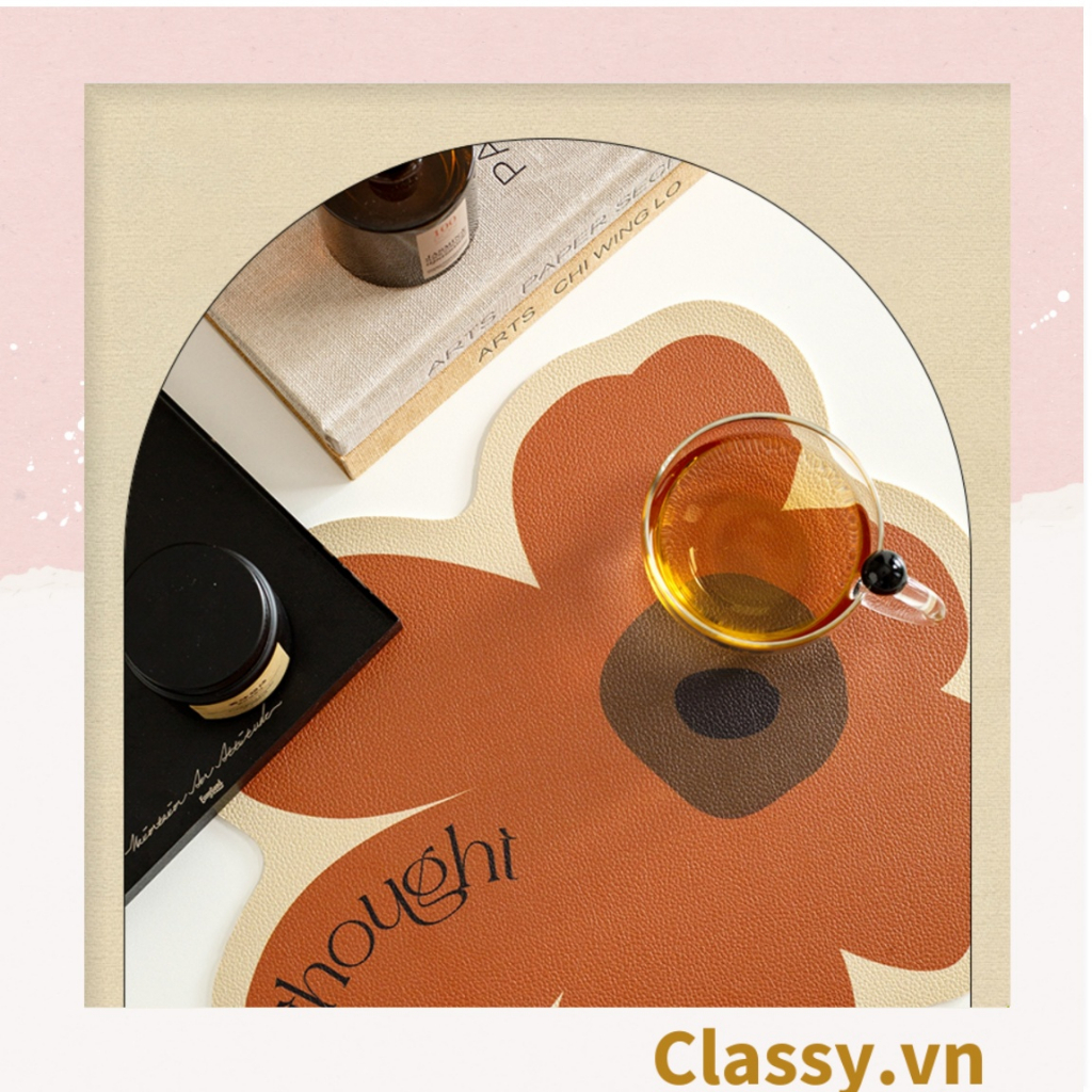 Miếng lót bàn ăn Classy hoặc bàn di chuột bằng da PU dễ vệ sinh chùi rửa, kiểu dáng bông hoa PK1513