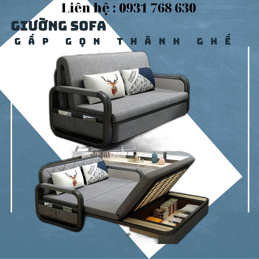 Giường sofa đa năng , ghế sofa khung sơn tĩnh điện cao cấp , có ngăn chứa đồ ( rộng 1m28 - dài 1m9 )
