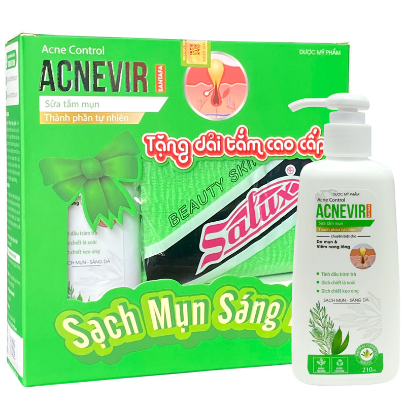 SỮA TẮM MỤN ACNEVIR – Sạch mụn, sáng da, chuyên biệt cho da mụn, viêm nang lông, sạch toàn thân (210ml)