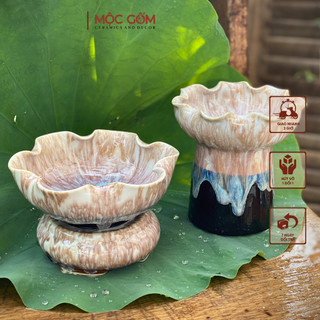 Bát thả hoa tắm phật gốm sứ Bát Tràng và bình cắm quả phật thủ- Minh đường tụ thủy | Mộc Gốm MG210