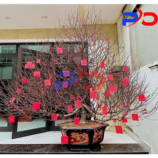 100 thẻ giấy đỏ chữ thư pháp may mắn tài lộc decor cành khô, cây khô , treo trang trí đào mai, decor phòng khách, shop
