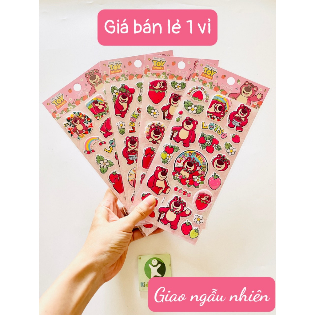 Hình dán sticker nổi 3D Gấu Dâu Lotso, Gấu Dâu Miniso cho bé