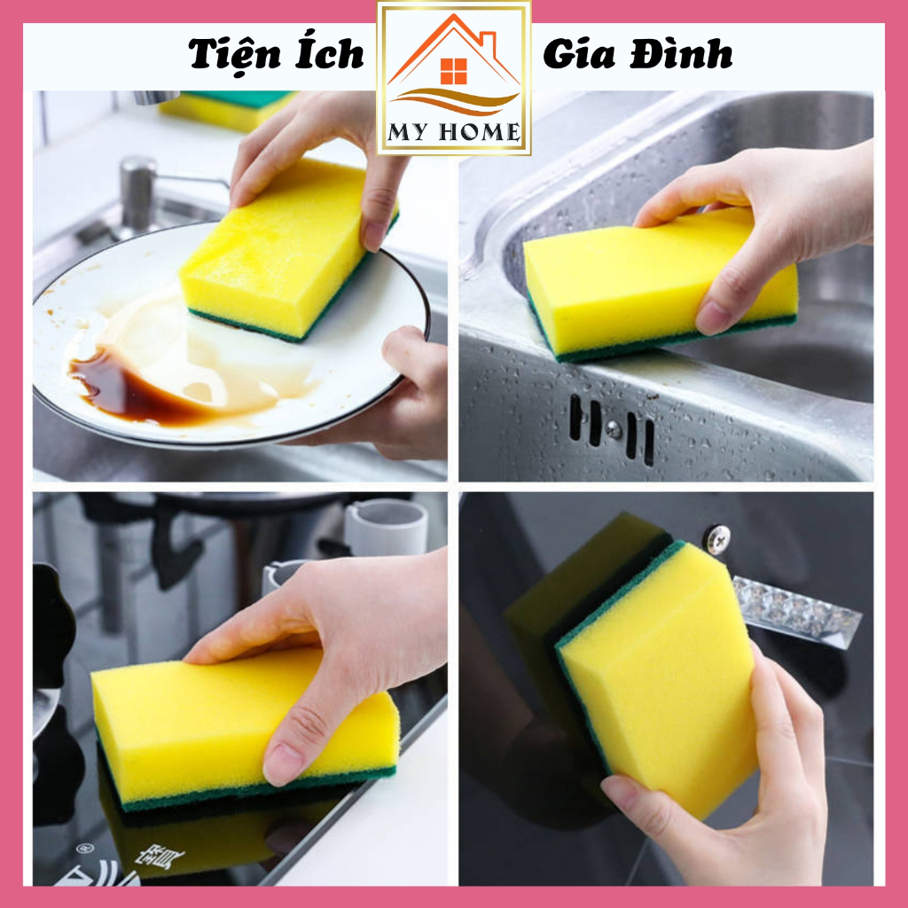 Bọt biển rửa chén bát, mút chà xoong nồi vàng xanh, miếng cọ xoong nồi chảo