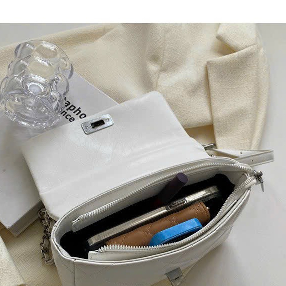 Túi đeo chéo da trám ô vuông phối dây xích xách tay lạ mắt