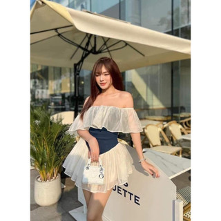 Đầm trễ vai phối jean hàng thiết kế, Váy Trễ Vai Thiết Kế Bèo Ngực Không Rủ, Đầm Trễ Vai Bèo Ngực Thiết Kế