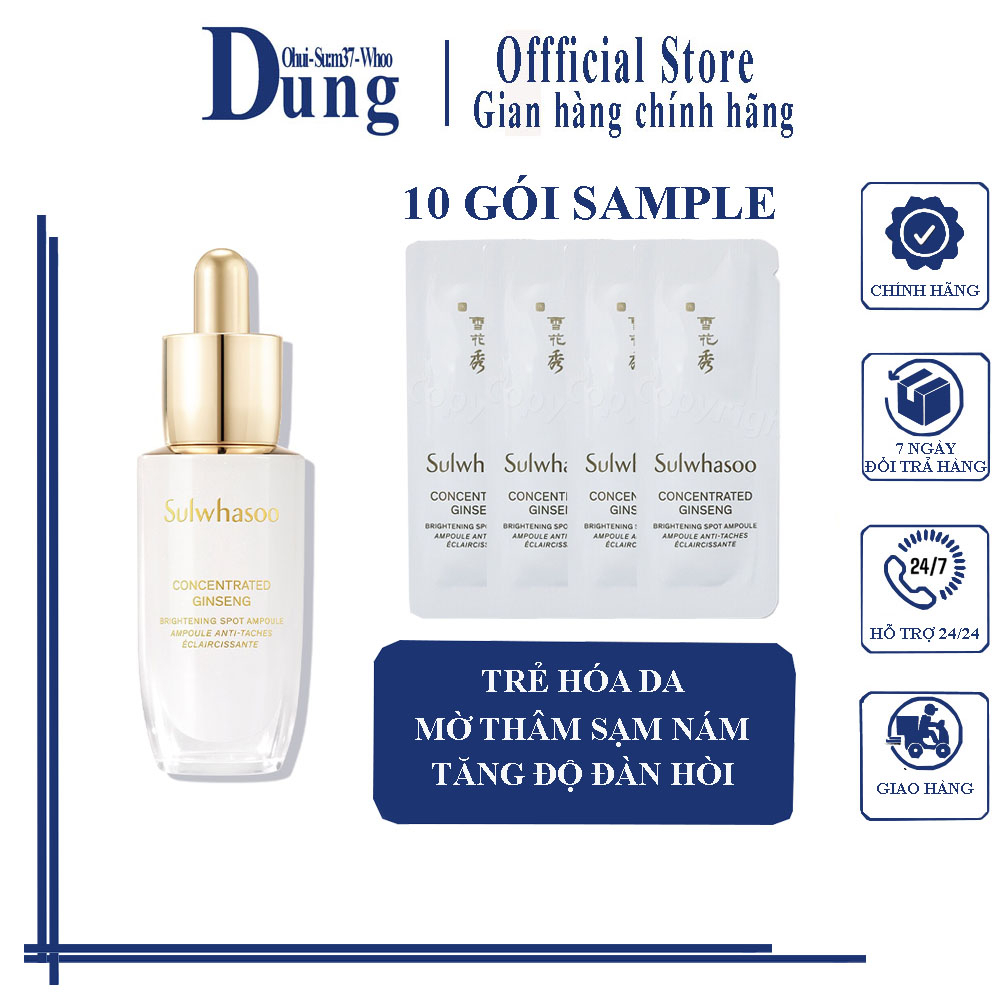 Combo 10 Gói Huyết Thanh Siêu Dưỡng Trắng Mờ Nám Tái Tạo Sulwhasoo Concentrated Ginseng Brightening Spot Ampoule 1mlx10