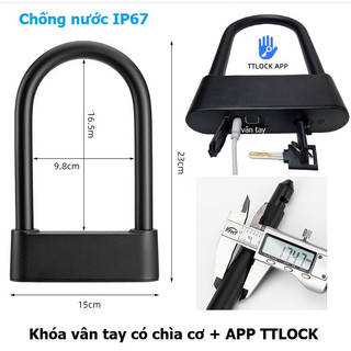 Khóa chữ U loại vân tay + chìa cơ + App TTLOCK  - đường kính càng khóa 17mm