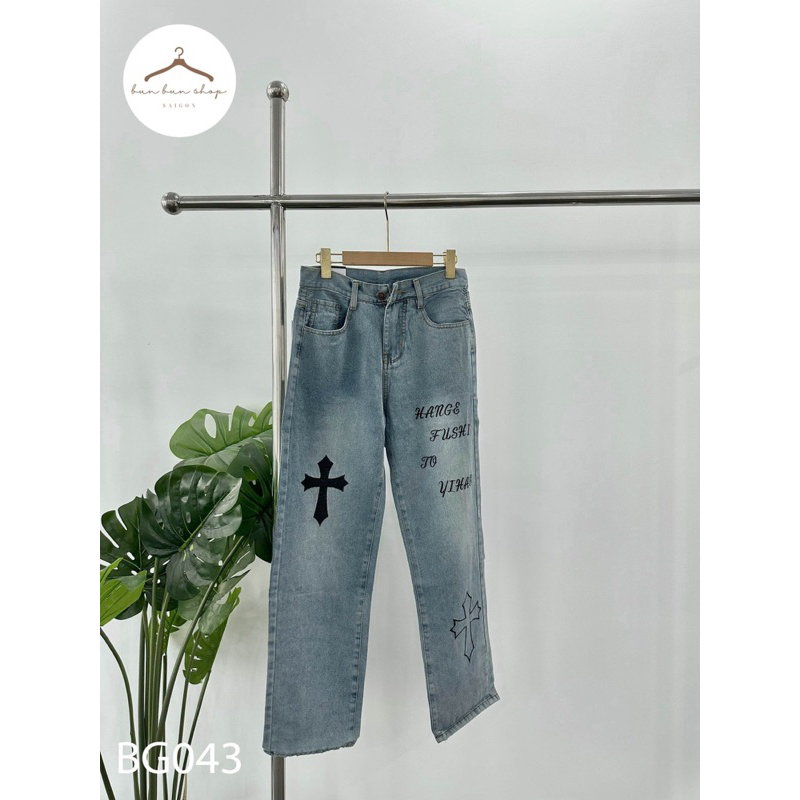 Quần bagyy jeans in chữ chữ cộng unisex cho nam và nữ kèm ảnh thật
