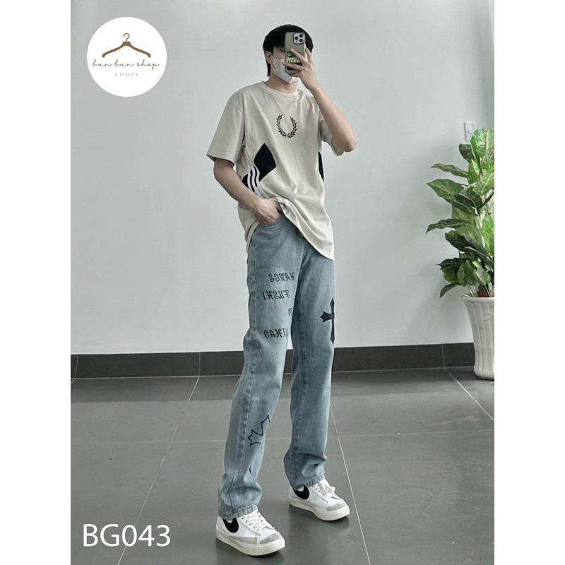 Quần bagyy jeans in chữ chữ cộng unisex cho nam và nữ kèm ảnh thật