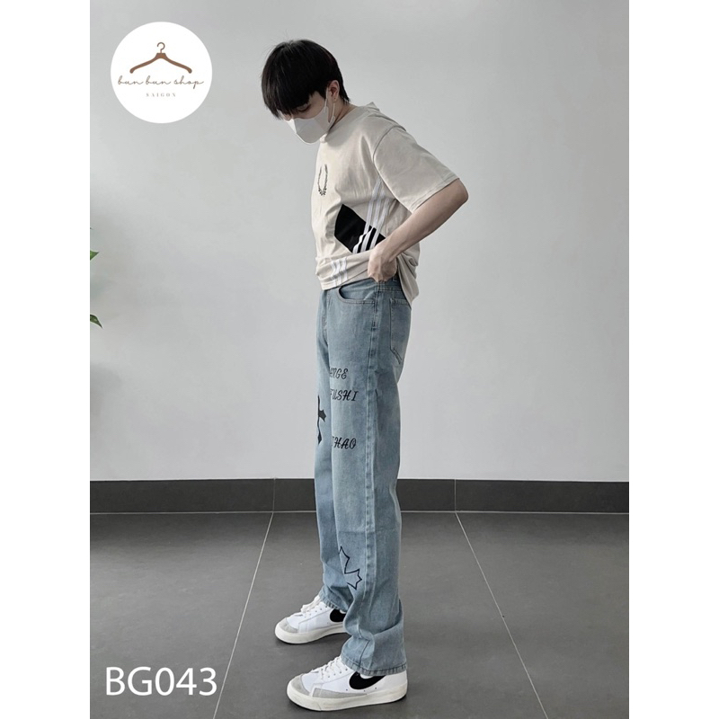 Quần bagyy jeans in chữ chữ cộng unisex cho nam và nữ kèm ảnh thật