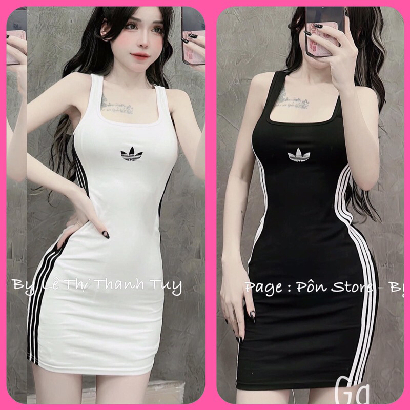 Đầm Ôm Body Thun Gân Viền Sọc Adidas MaM