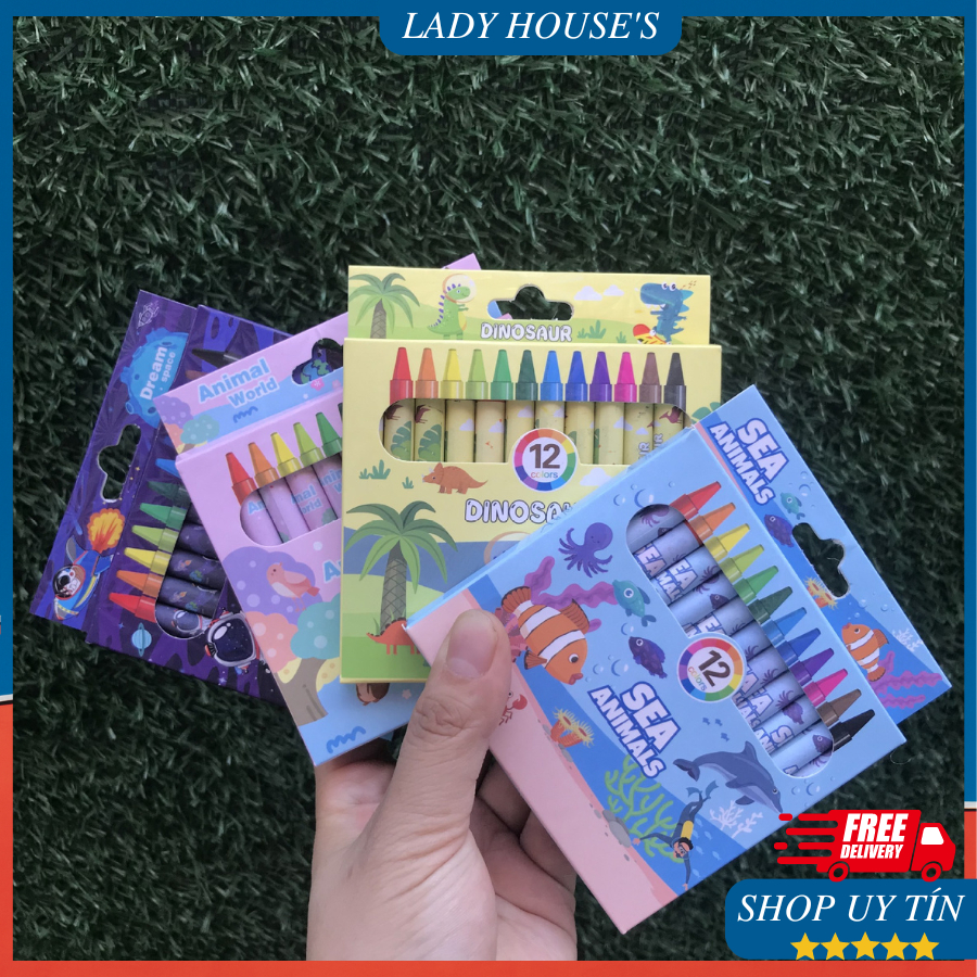 QUÀ TẶNG_Hộp 12 Bút Sáp Màu Họa Tiết Hoạt Hình Cho Bé Vừa Học Vừa Chơi