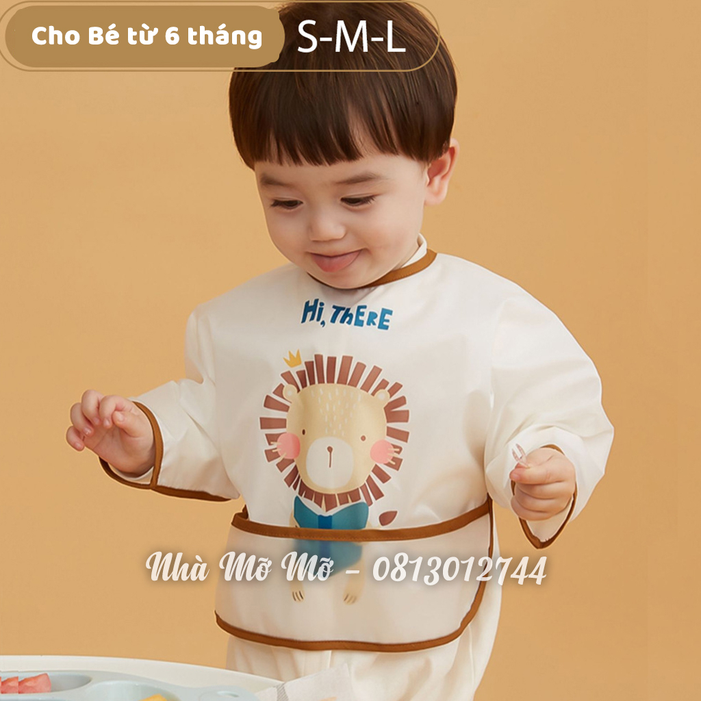 Áo Yếm Tay Dài có máng Yếm Ăn Dặm BLW Áo yếm tay dài nhẹ thoáng cho bé từ 6 tháng - Nhà Mỡ