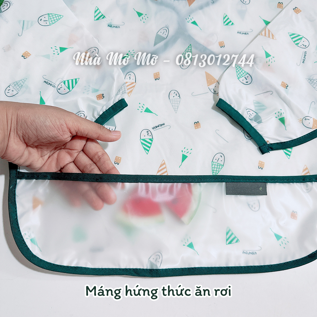 Áo Yếm Tay Dài có máng Yếm Ăn Dặm BLW Áo yếm tay dài nhẹ thoáng cho bé từ 6 tháng - Nhà Mỡ