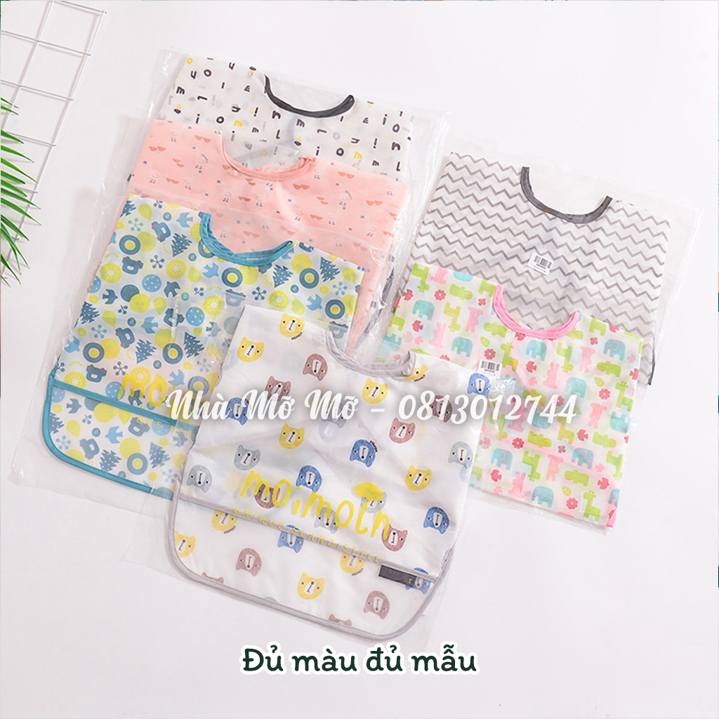 Áo Yếm Tay Dài có máng Yếm Ăn Dặm BLW Áo yếm tay dài nhẹ thoáng cho bé từ 6 tháng - Nhà Mỡ