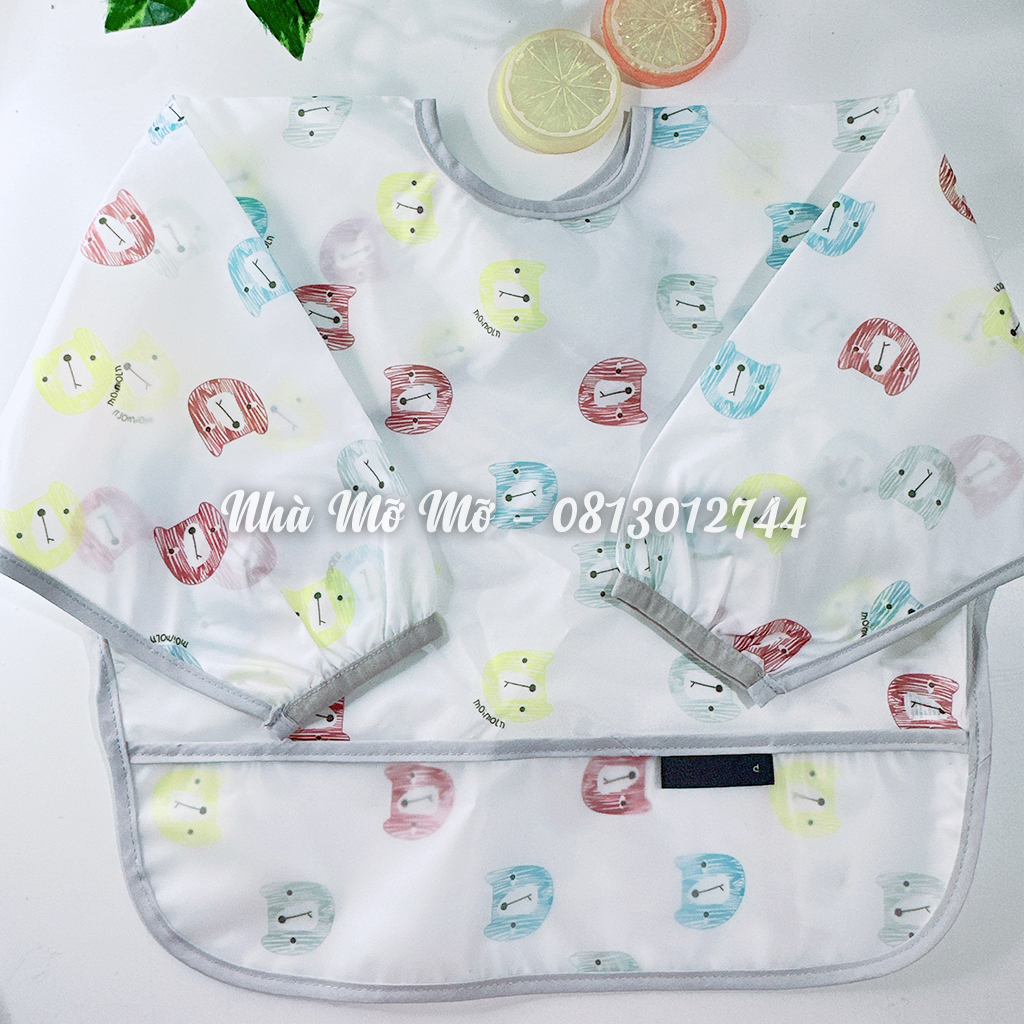 Áo Yếm Tay Dài có máng Yếm Ăn Dặm BLW Áo yếm tay dài nhẹ thoáng cho bé từ 6 tháng - Nhà Mỡ