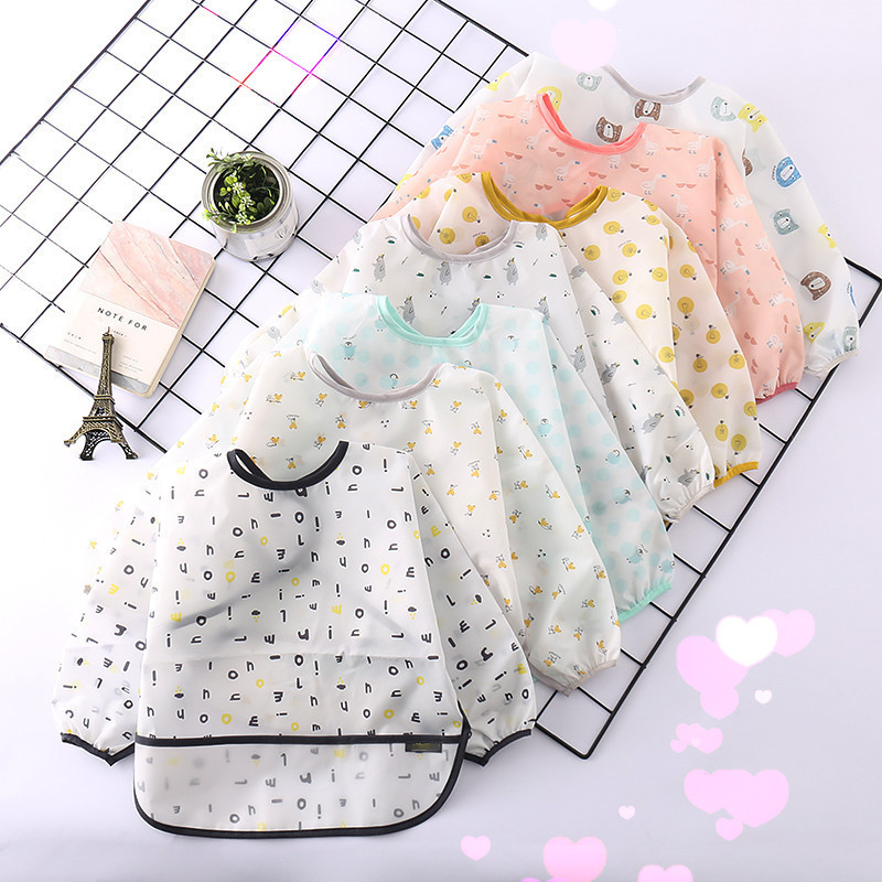 Áo Yếm Tay Dài có máng Yếm Ăn Dặm BLW Áo yếm tay dài nhẹ thoáng cho bé từ 6 tháng - Nhà Mỡ