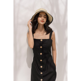 Đầm Dây Đính Nút Đen (Cotton Spandex) - YV LE & CO