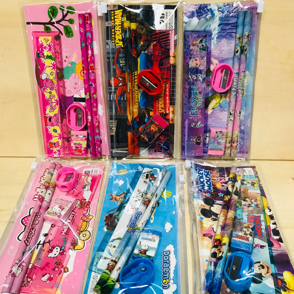QUÀ TẶNG_Set 5 Món Dụng Cụ Học Tập Gồm 2 Bút Chì 1 Thước 1 Gôm Tẩy 1 Gọt Bút Chì Cho Bé
