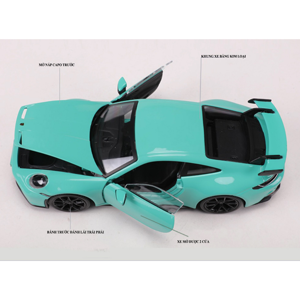 Xe mô hình sắt Porsche 911 GT3 TẶNG KÈM BIỂN SỐ tỉ lệ 1:24 hãng Burago 2 màu