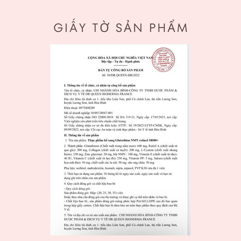 GLUTATHIONE 18000mg Viên Uống Trắng Da Cấp Tốc Giảm Nám Mờ Thâm Nhăn Căng Bóng Tăng Sinh Lý Nữ