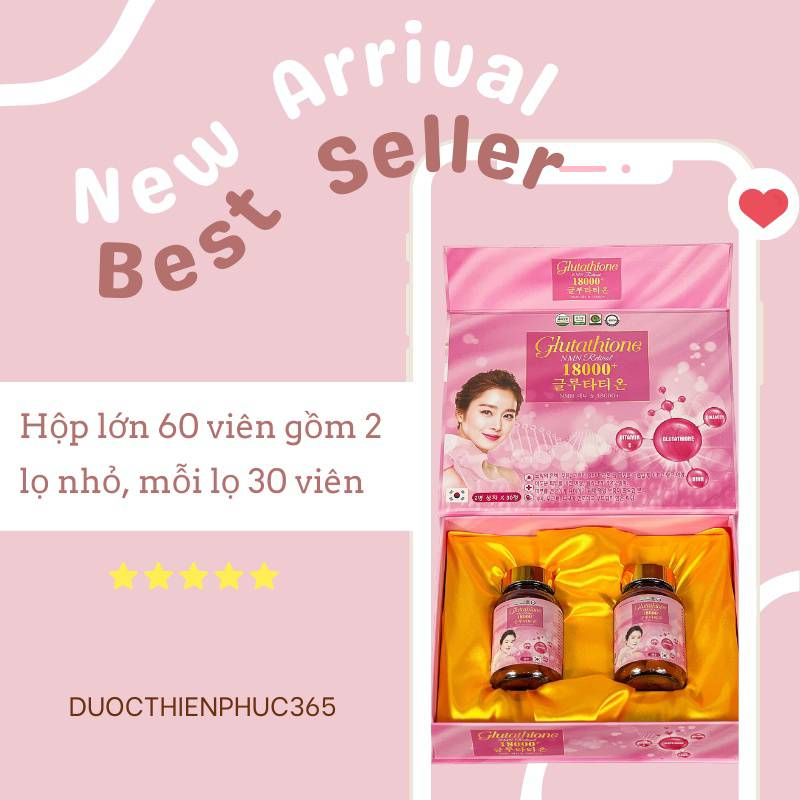 GLUTATHIONE 18000mg Viên Uống Trắng Da Cấp Tốc Giảm Nám Mờ Thâm Nhăn Căng Bóng Tăng Sinh Lý Nữ