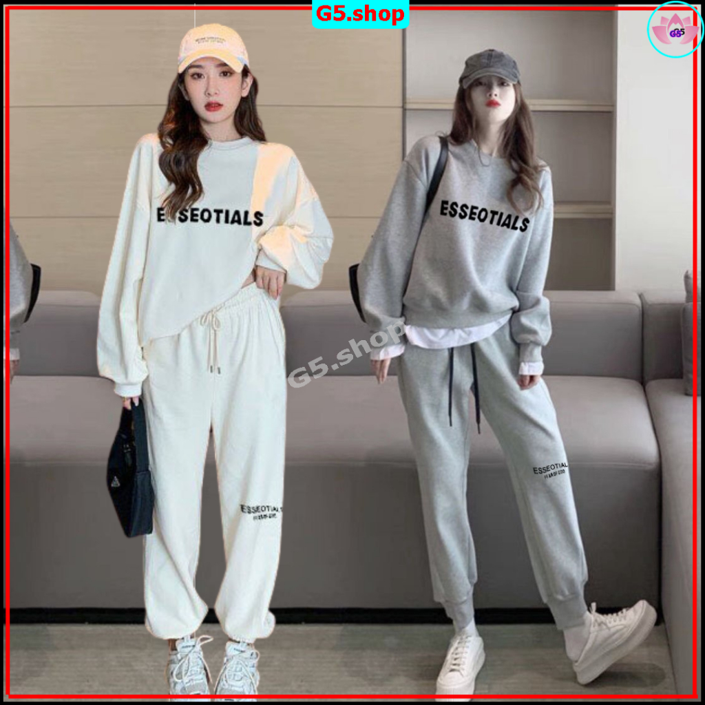 Bộ nỉ cổ tròn 1977 dài tay nam nữ - Set đồ ngủ quần ống bo gấu kèm áo sweater nhiều màu