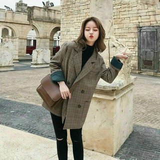 Áo khoác nữ vest blazer công sở dài tay kẻ caro đính cúc dày dặn khoác ngoài phong cách hàn quốc phối đồ cực đẹp thiết k