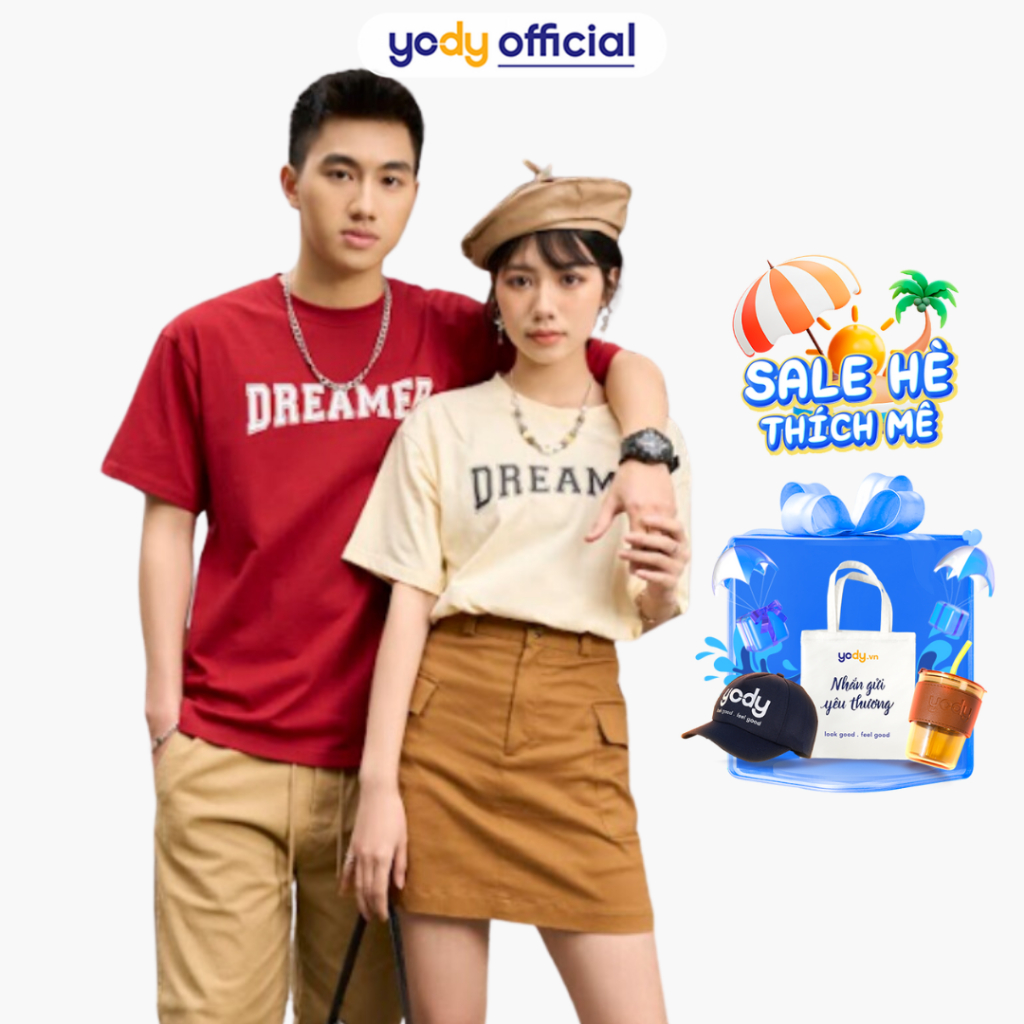 Áo thun unisex nam nữ YODY in chữ Dreamer vải cotton cao cấp - TSU6002