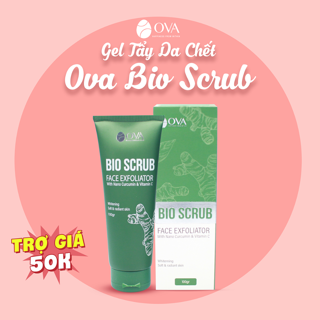 Gel tẩy da chết OVA Bio Scrub, giảm mụn, làm đẹp da, chiết xuất nghệ hộp 100gr