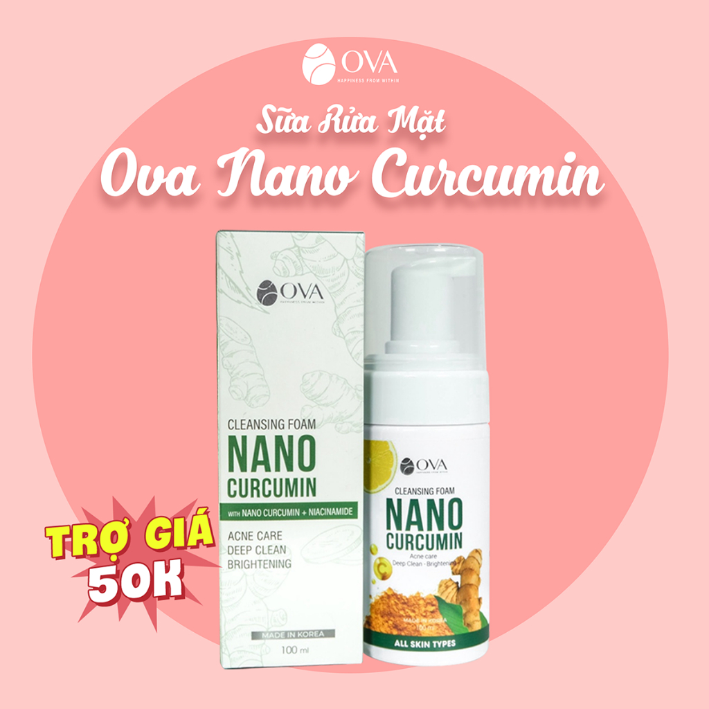 Sữa rửa mặt nghệ tạo bọt Nano Curcumin 100ml ngừa mụn trứng cá cho da mặt dầu, làm sạch sâu, hết mụn ẩn, cám, đầu đen.