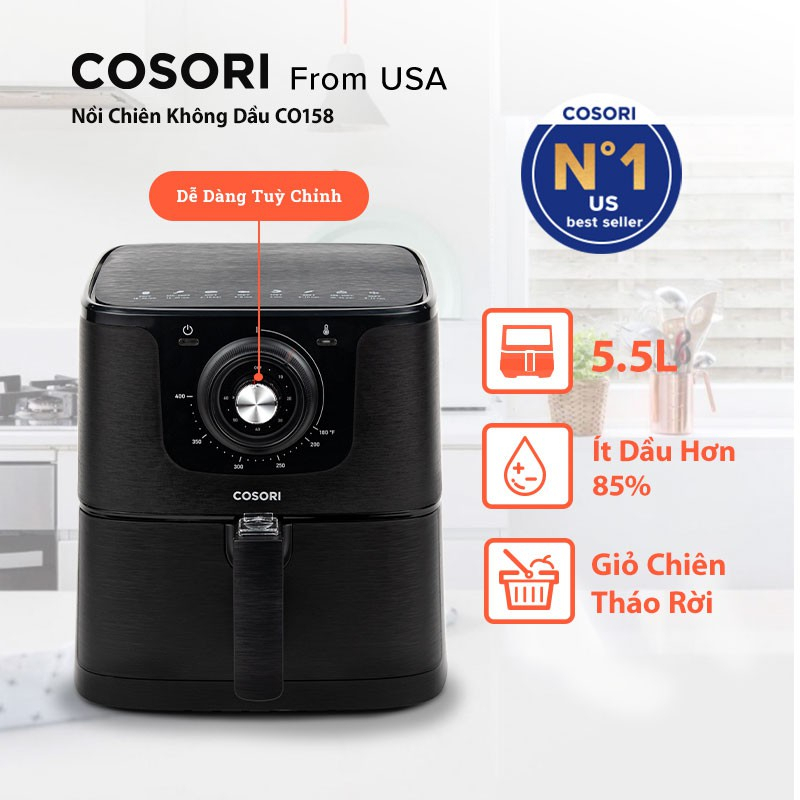 Nồi Chiên Không Dầu COSORI CO158 (5,5 Lít) - Đen - Hàng Chính Hãng