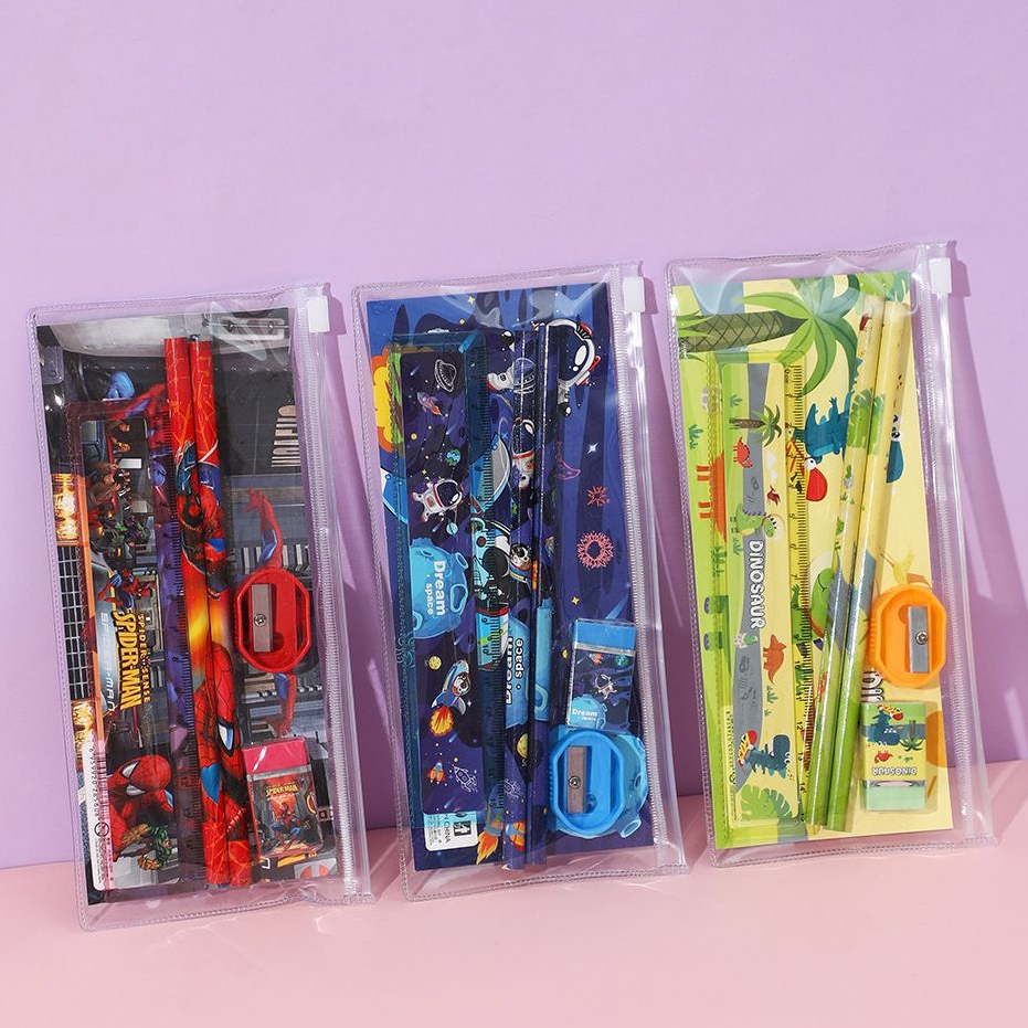 QUÀ TẶNG_Set 5 Món Dụng Cụ Học Tập Gồm 2 Bút Chì 1 Thước 1 Gôm Tẩy 1 Gọt Bút Chì Cho Bé