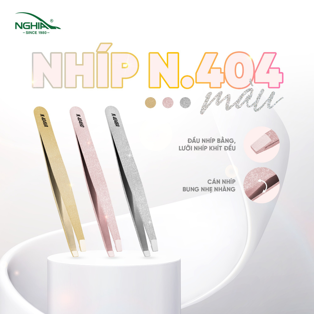 Nhíp Nhổ Lông Mày, Lông Mũi, Râu, Tóc Bạc Inox Kềm Nghĩa N.404 - Đầu Ngang - 3 Màu