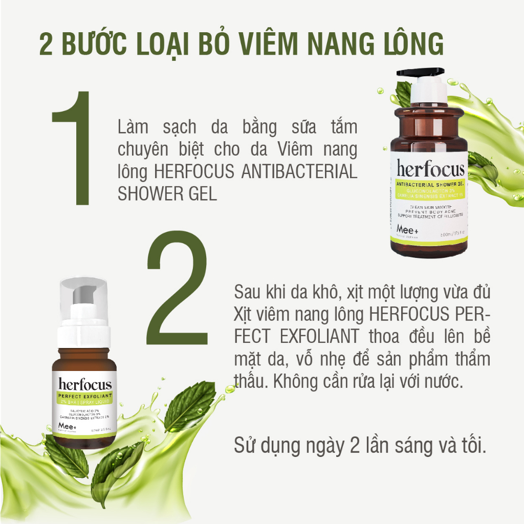 Sữa tắm viêm nang lông HERFOCUS - Sữa tắm thảo mộc giảm mụn, viêm nang lông Neem Leaf Shower Gel 500ml