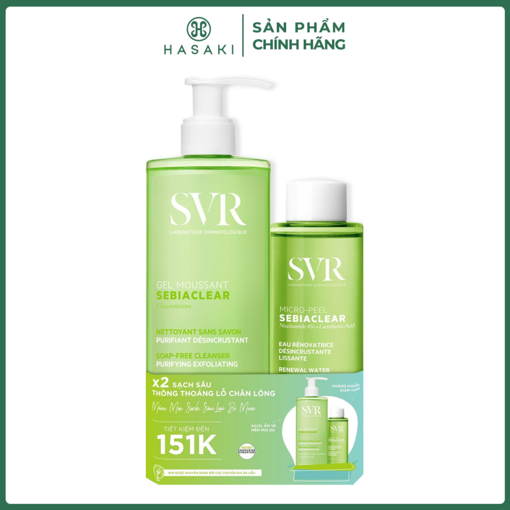 Combo SVR Sữa Rửa Mặt Và Toner Làm Sạch Da Dầu Mụn 2 Món Hasaki Sản Phẩm Chính Hãng