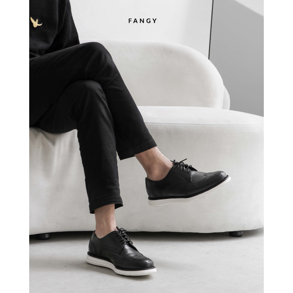 Giày da FANGY - The Modern Wingtips Sneaker - Da Đen & Đế Trắng
