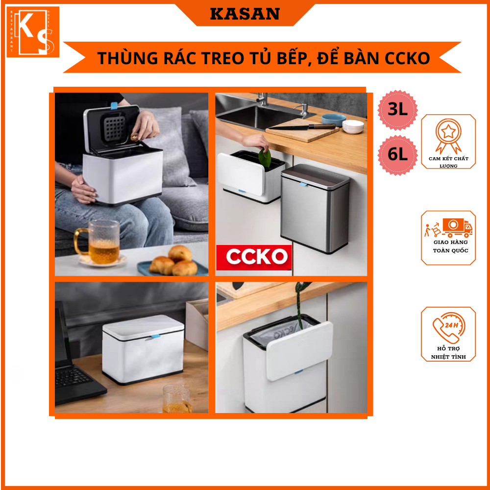 Thùng rác treo tủ bếp CCKO, thùng rác để bàn mã 9943, chất liệu inox, chống bám bụi, chống bám vân tay, dung tích 3L, 6L